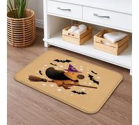Tapis de bain d'Halloween à séchage rapide, motif animal mignon, balai absorbant, antidérapant, lavable en flanelle, pour décoration de salle de bain, 40,6 x 61 cm