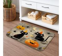 Tapis de bain d'Halloween à séchage rapide, motif chats et citrouilles noirs, absorbant, antidérapant, lavable en mousse à mémoire de forme, pour décoration de salle de bain, 50,8 x 81,3 cm