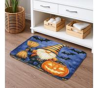 Tapis de bain d'Halloween à séchage rapide, motif citrouille, bâton de balai, chauve-souris, absorbant, antidérapant, en flanelle, lavable, 50,8 x 81,3 cm