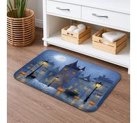 Tapis de bain d'Halloween à séchage rapide, motif citrouille et ville vintage, antidérapant, confortable, en flanelle, lavable pour salle de bain, 40,6 x 61 cm