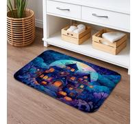Tapis de bain d'Halloween à séchage rapide, motif maison hantée effrayante, antidérapant, absorbant, antidérapant, lavable en flanelle, pour salle de bains et toilettes, 50,8 x 81,3 cm