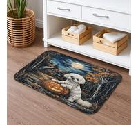 Tapis de bain d'Halloween mignon chiot citrouille, forêt effrayante, absorbant, antidérapant, décoration d'automne en flanelle lavable pour salle de bain, toilettes, toilettes, 50,8 x 81,3 cm
