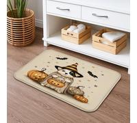 Tapis de bain d'Halloween pour chien citrouille, motif chat mignon et chauve-souris, absorbant, antidérapant, confortable, en flanelle, lavable pour salle de bain, 50,8 x 81,3 cm