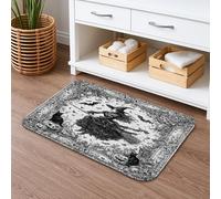 Tapis de bain d'Halloween sorcière et chat à séchage rapide, vintage, noir, blanc, absorbant, antidérapant, lavable en mousse à mémoire de forme, 40,6 x 61 cm