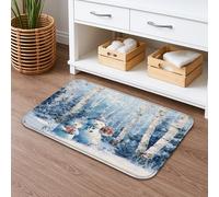 Tapis de bain d'hiver à séchage rapide, motif bonhomme de neige bleu, forêt, absorbant, antidérapant, lavable en flanelle pour salle de bains et toilettes, 50,8 x 81,3 cm