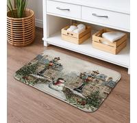Tapis de bain d'hiver à séchage rapide, motif bonhomme de neige, vintage, ville de Noël, absorbant, antidérapant, lavable en flanelle pour salle de bain et toilettes, 40,6 x 61 cm