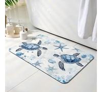Tapis de Bain Diatomite Antidérapant 30 x 50 cm, Tapis de Douche Super Absorbant, Bleu Diatomites Stone Bath Mat, Lavable, Séchage Rapide, pour Baignoire, Salle à Réception, Tortue de mer O-8796