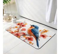 Tapis de Bain Diatomite Antidérapant 50 x 80 cm, Tapis de Douche Super Absorbant, Fleur Diatomites Stone Bath Mat, Lavable, Séchage Rapide, pour Douche, Baignoire, Salle à Réception, Oiseau O-3742