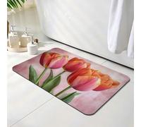 Tapis de Bain Diatomite Antidérapant 50 x 80 cm, Tapis de Douche Super Absorbant, Tulipe Diatomites Stone Bath Mat, Lavable, Séchage Rapide, pour Douche, Baignoire, Salle à Réception, Fleur O-8953