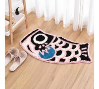 Tapis de bain doux et antidérapant de style japonais avec drapeau koï pour salle de douche, tapis d'intérieur absorbant l'eau, lavable en machine, 45 x 84,8 cm (noir et rose)