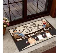 Tapis De Bain Doux Tapis De Porte Antidérapant Paillasson De Bienvenue pour Bain Intérieur D'Entrée 40X60Cm du Vin Et des Friandises pour Chats sont De Rigueur Lors De Votre Visite.