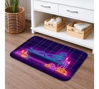 Tapis de bain effrayant squelette néon pour Halloween, lumineux, antidérapant, en mousse à mémoire de forme, lavable pour décoration de salle de bain et toilettes, 40,6 x 61 cm