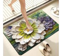 Tapis de bain élégant en caoutchouc à motif floral 3D, matériau diatomée très absorbant avec dos antidérapant, motif floral en relief élégant pour salle de bain ou cuisine (B)
