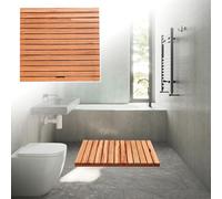 Tapis de bain en bois naturel, imperméable et antidérapant pour sauna, piscine et terrasse - Planche d'égouttage écologique avec coussinets de pieds, 50 cm x 60 cm