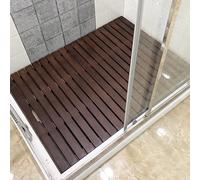 Tapis de Bain en Bois Naturel - Tapis de Douche Moderne antidérapant, Motif à Lattes de Couleur foncée, égouttoir imperméable, 90 x 110 cm (35,4 x 43,3 po) pour l'intérieur