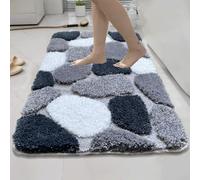 Tapis de bain en coton peluche finition galets, adhérence fiable sur les sols durs, ajoute du confort à votre espace de bain (gris)