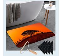 Tapis de bain en diatomite absorbant à séchage rapide antidérapant en diatomite pour douche, baignoire, cuisine, toilettes avec 4 pinces réutilisables et 1 brosse de nettoyage