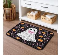 Tapis de bain en flanelle à séchage rapide, motif floral d'Halloween, antidérapant, absorbant et lavable, 50,8 x 81,3 cm