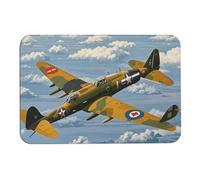 Tapis de bain en forme d'avion de la Seconde Guerre mondiale - Absorbe l'humidité et la saleté - Avec dos en caoutchouc antidérapant - Pour salle de bain, baignoire, douche, évier