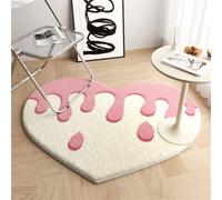 Tapis de bain en forme de cœur rose mignon en microfibre douce pour chambre à coucher et salle de bain, décoration de chambre à coucher, rose poudré, 100 x 100 cm