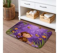 Tapis de bain en forme de singe mignon, motif animal de dessin animé coloré, absorbant, antidérapant, tapis de douche décoratif printanier en mousse à mémoire de forme, tapis lavable pour salle de