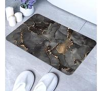Tapis de bain en marbre noir, super absorbant, ultra fin, discret, antidérapant, séchage rapide, lavable, pour devant baignoire, salle de douche, lavabo (43,2 x 69,5 cm, carré)