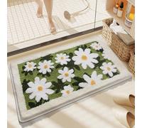 Tapis de bain en microfibre doux à motif floral avec envers antidérapant en TPR, super absorbant et lavable en machine pour baignoire ou cuisine, motif rectangulaire coloré, 0,4 x 0,6 m (B)