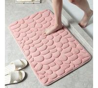Tapis de bain en mousse à mémoire de forme avec dos antidérapant en PVC et polaire corail absorbant avec motif en relief de galets (rose)