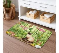 Tapis de bain en mousse à mémoire de forme de chat siamois, motif paradis tropical, séchage rapide, antidérapant, lavable, décoration de salle de bain, 40,6 x 61 cm