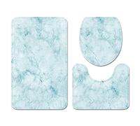Tapis de Bain Ensemble, 3D Marbre Modèle Noir Beige Kaki peu Profond Bleu Antidérapant Tapis Salle de Bain + Tapis Contour WC + Couvercle de Couvercle de Toilette (Couleur 4,40×60 cm 3PCS)