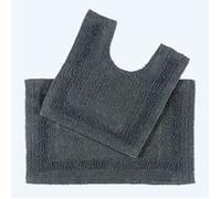 HOMESCAPES Tapis de Bain et Contour WC en Coton, 1600 g/m², Extra Doux, 100% Coton, réversible, antidérapant, Lavable, Super Absorbant, Gris, Ensemble Tapis Salle de Bain et WC - Lot de 2