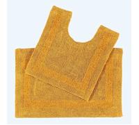 HOMESCAPES Tapis de Bain et Contour WC en Coton, 1600 g/m², Extra Doux, 100% Coton, réversible, antidérapant, Lavable, Super Absorbant, Jaune Moutarde, Ensemble Tapis Salle de Bain et WC - Lot de 2