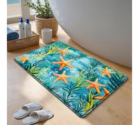 Tapis de Bain Étoile De Mer Verte Orange Tapis Douche Antidérapant Moelleux Microfibre Tapis Salle de Bain Lavable Machine Bath Mat Absorbant d'eau Epais Rug 40x60cm
