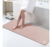 Tapis de bain extra long à séchage rapide, super absorbant, envers en caoutchouc antidérapant, pour sol de salle de bain, baignoire, douche, évier, motif terre de diatomée, 43,2 x 150 cm, rose pâle