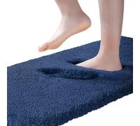Tapis de Bain Extra Long Tapis Salle de Bain Extra Epais Tapis Sortie de Douche Antidérapant Absorbant Tapis de Sol Salle de Bain Super Doux en Microfibre Lavable en Machine 50 x 122cm, Bleu Marine