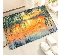 Tapis de Bain Feuilles De Graffiti Orange Tapis Salle de Bain Doux Microfibre Tapis de Douche Antiderapant Lavable Machine Bath Mat Absorbant d'eau Epais Rug 40x60cm