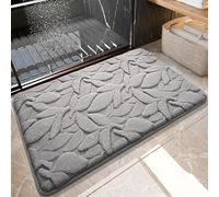 Tapis de Bain Feuilles Grises Tapis Douche Antidérapant Moelleux Microfibre Tapis Salle de Bain Lavable Machine Bath Mat Absorbant d'eau Epais Rug 50x80cm
