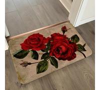 Tapis de Bain Feuilles Rouges Rétro Tapis Salle de Bain Doux Microfibre Tapis de Douche Antiderapant Lavable Machine Bath Mat Absorbant d'eau Epais Rug 50x80cm