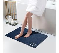 Tapis de bain fin à séchage rapide, super absorbant, fond en caoutchouc antidérapant, convient sous une porte, devant baignoire, salle de douche, évier, bleu marine, 60 x 40 cm