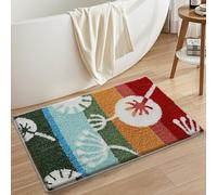 Tapis de Bain Fleur Bleue Rouge Tapis Douche Antidérapant Moelleux Microfibre Tapis Salle de Bain Lavable Machine Bath Mat Absorbant d'eau Epais Rug 50x80cm