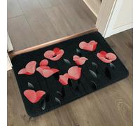 Tapis de Bain Fleur Noire De Charbon Tapis Salle de Bain Doux Microfibre Tapis de Douche Antiderapant Lavable Machine Bath Mat Absorbant d'eau Epais Rug 50x80cm