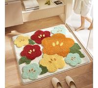 Tapis de Bain Fleur Orange Rouge Tapis Douche Antidérapant Moelleux Microfibre Tapis Salle de Bain Lavable Machine Bath Mat Absorbant d'eau Epais Rug 50x80cm