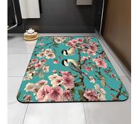 Tapis De Bain Fleur Rose Oiseau Tapis De Bain Antidérapant, Envers en Caoutchouc, Super Absorbant Sèche Rapide, pour Douche, Paillasson, Chambre, Lavable en Machine