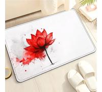 Tapis de Bain Fleur Rouge Blanche Tapis Salle de Bain Doux Microfibre Tapis de Douche Antiderapant Lavable Machine Bath Mat Absorbant d'eau Epais Rug 50x80cm
