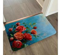 Tapis de Bain Fleur Rouge Bleu Tapis Salle de Bain Doux Microfibre Tapis de Douche Antiderapant Lavable Machine Bath Mat Absorbant d'eau Epais Rug 40x60cm