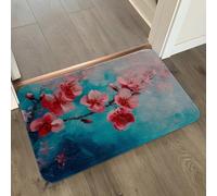Tapis de Bain Fleur Rouge Bleu Tapis Salle de Bain Doux Microfibre Tapis de Douche Antiderapant Lavable Machine Bath Mat Absorbant d'eau Epais Rug 40x60cm