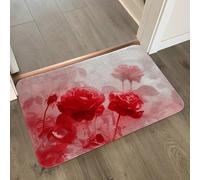 Tapis de Bain Fleur Rouge Tapis Salle de Bain Doux Microfibre Tapis de Douche Antiderapant Lavable Machine Bath Mat Absorbant d'eau Epais Rug 40x60cm