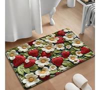 Tapis de Bain Fleur Verte Fraise Tapis Douche Antidérapant Moelleux Microfibre Tapis Salle de Bain Lavable Machine Bath Mat Absorbant d'eau Epais Rug 40x60cm