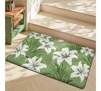 Tapis de Bain Fleurs Blanches Vertes Tapis Douche Antidérapant Moelleux Microfibre Tapis Salle de Bain Lavable Machine Bath Mat Absorbant d'eau Epais Rug 40x60cm