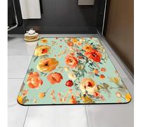 Tapis De Bain Fleurs De Plante Orange Fraîche Tapis De Bain Fin Et Absorbant l'eau, Dessous en Caoutchouc, Antidérapant, Séchage Rapide, pour Douche, Baignoire, Porte Intérieure